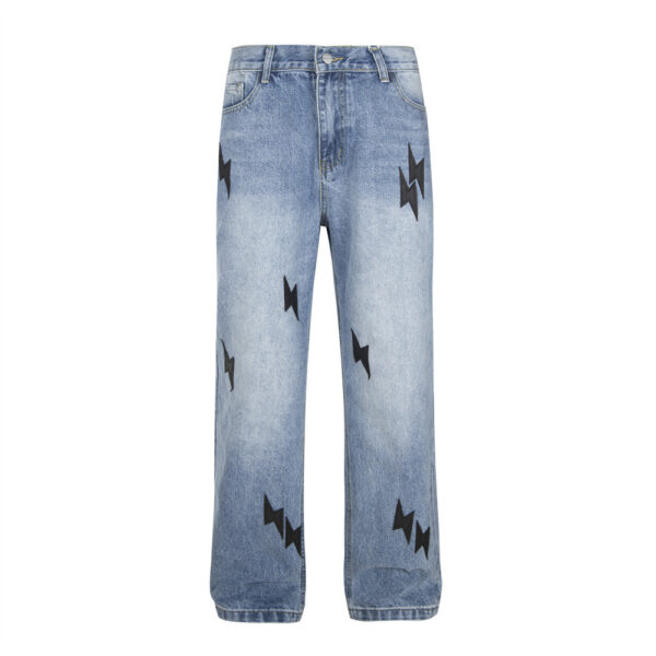 Lightning Embroidered Denim Trousers Men - Image 2