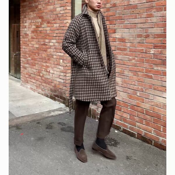 Houndstooth Men's Warm Mid-length Jacket - Image 5