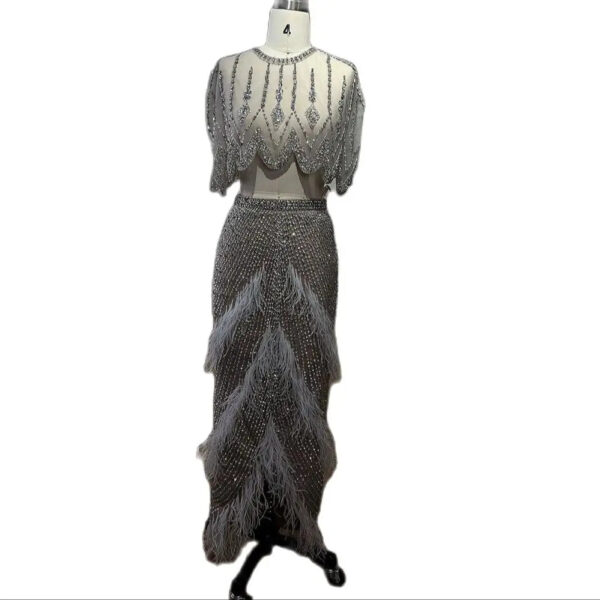 American Silver  Slim-fit Feather Shawl  Dress - Image 3
