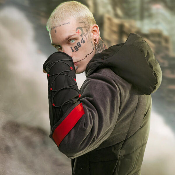 Mid-length Black Hooded Cotton Coat - Image 5