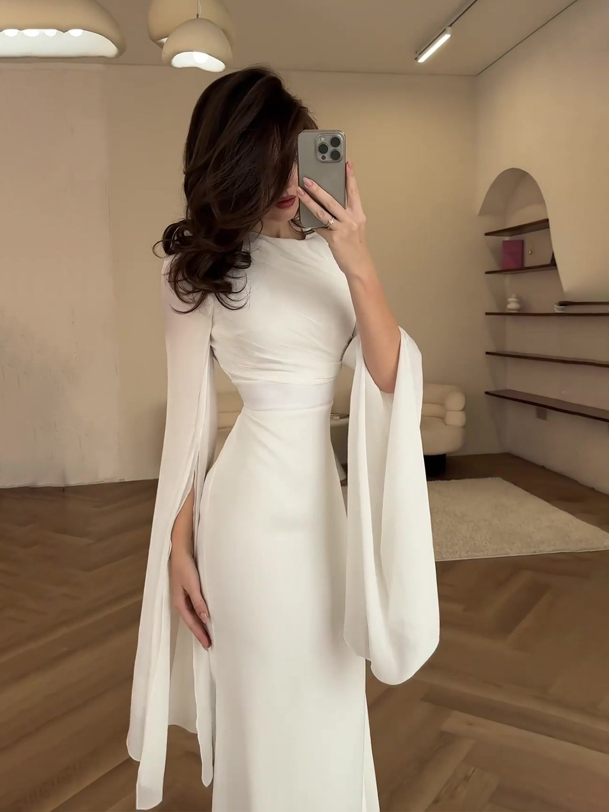 Elegant Summer Sleeve Contrast Chiffon & Satin Maxi Dress With Flared Cuffs – Slim Fit Long Dress For Women