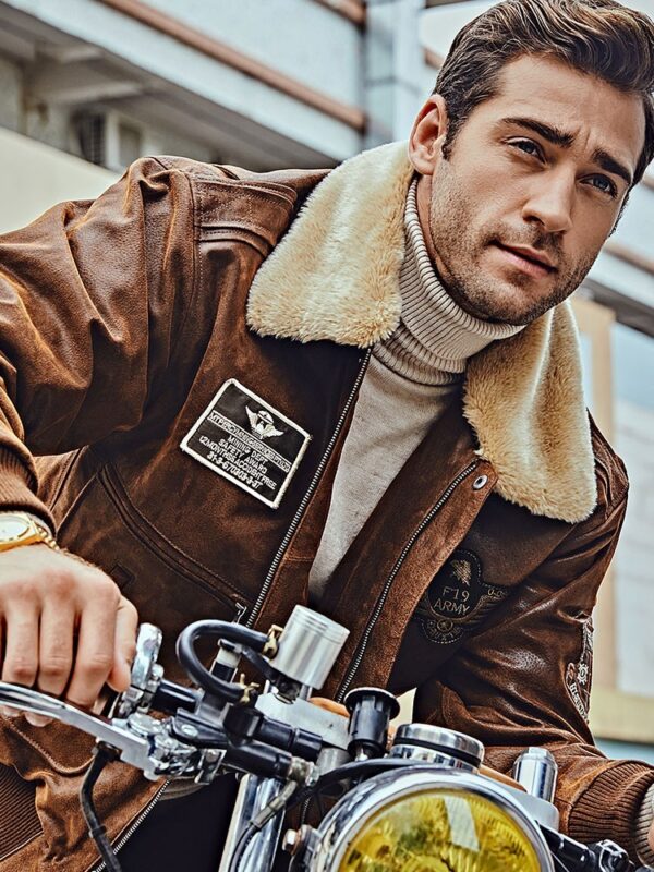 Men's Fur Collar With Cotton Leather Jacket - Image 2