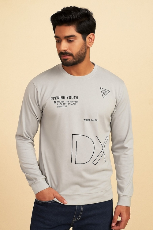 Man in Light Grey Graphic Sweatshirt (Size S)