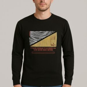 Man Wearing Black Long-Sleeve Graphic T-Shirt with Motivational Text