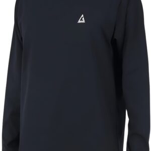 Man in Solid Black Long Sleeve T-Shirt with Minimal Triangle Logo