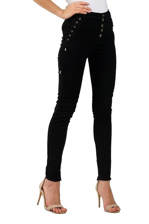 Side Dori Slim Fit Denim Jeans for Women (Size-36) (Color-BLACK)
