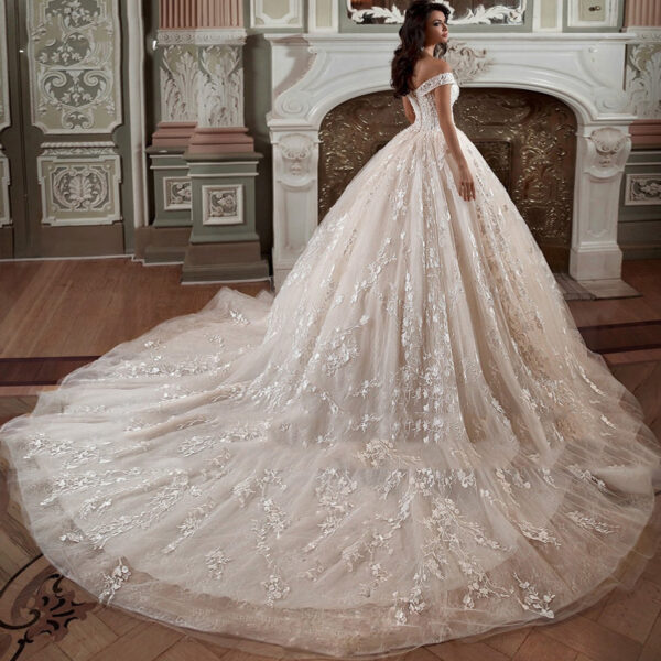 Off-shoulder French-style Bride Trailing Mori Style Simple Small Wedding Dress - Image 2