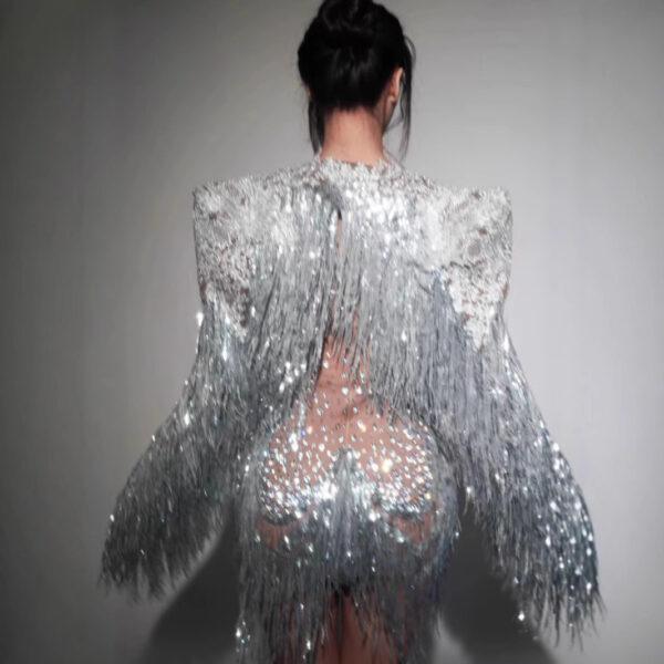 New Rhinestone Mesh Shiny See-through Dress - Image 6
