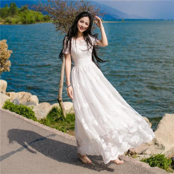 New Lace Dress Women's Summer Large Swing Fairy Beach - Image 5