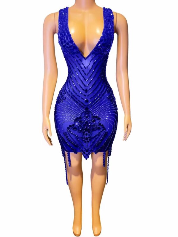 Rhinestone Sexy V-neck Tight Dress Party Dress Skirt - Image 7