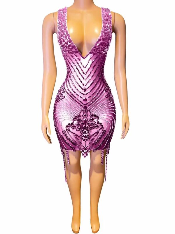 Rhinestone Sexy V-neck Tight Dress Party Dress Skirt - Image 9