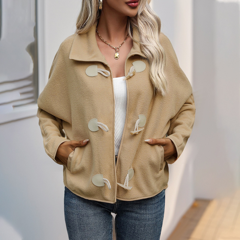 Loose Polar Fleece Lapel Horn Button Coat