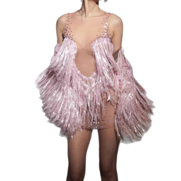 New Rhinestone Mesh Shiny See-through Dress - Image 5