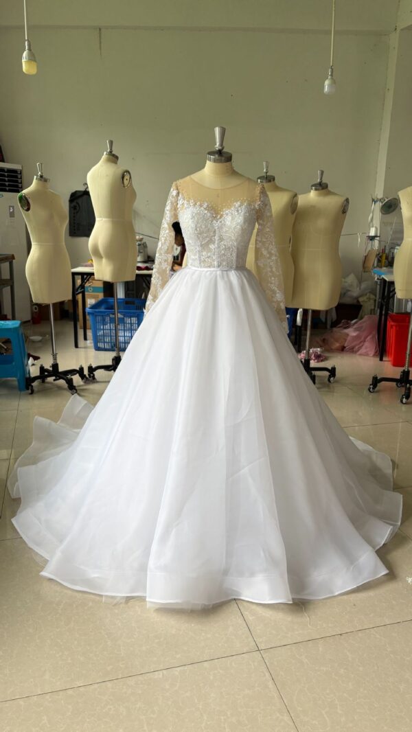 Embroidered Long Sleeve Off-the-shoulder Wedding Dress - Image 4