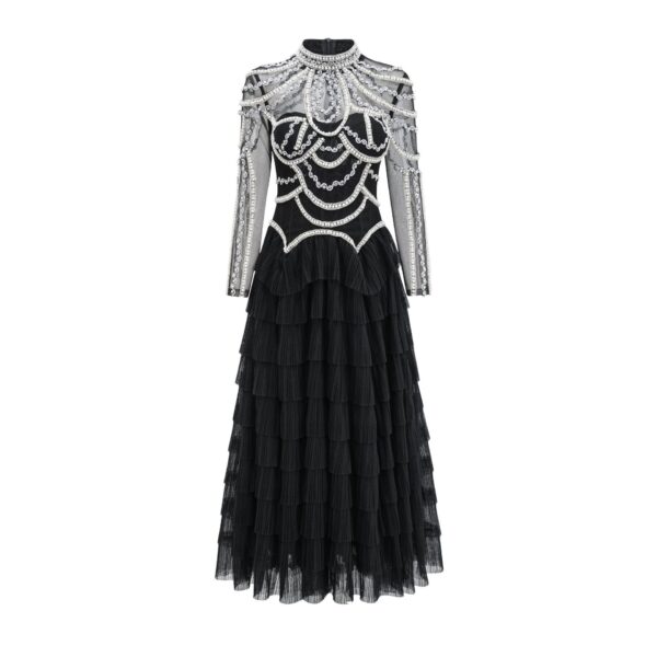 Elegant And Heavy Craft Long Sleeve Beaded Dress - Image 4