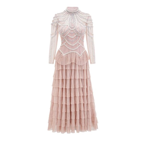 Elegant And Heavy Craft Long Sleeve Beaded Dress - Image 6