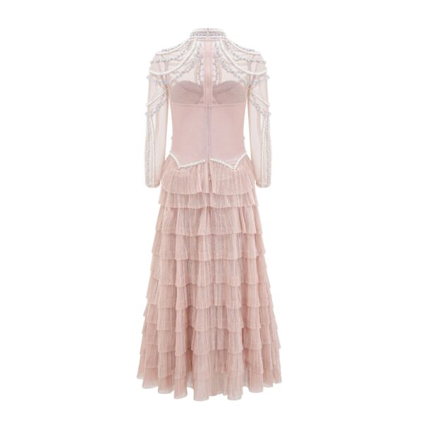 Elegant And Heavy Craft Long Sleeve Beaded Dress - Image 3