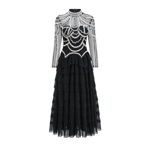 Elegant And Heavy Craft Long Sleeve Beaded Dress - Image 2