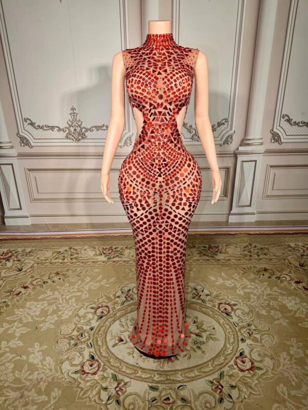 Luxury Mirror Sequins Sheath Halter Trailing Dress - Image 6