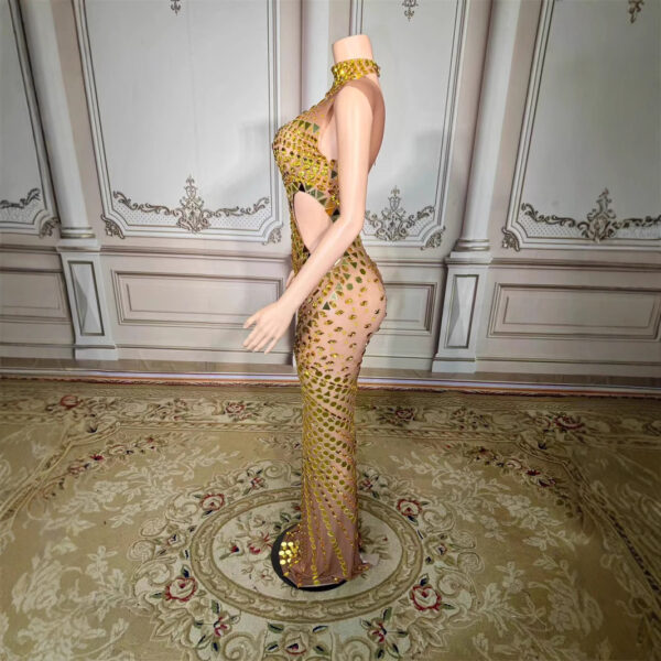 Luxury Mirror Sequins Sheath Halter Trailing Dress - Image 8