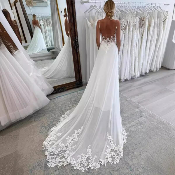 Strap Fishtail Wedding Dress Bridal Slim Satin Lace Dress - Image 4