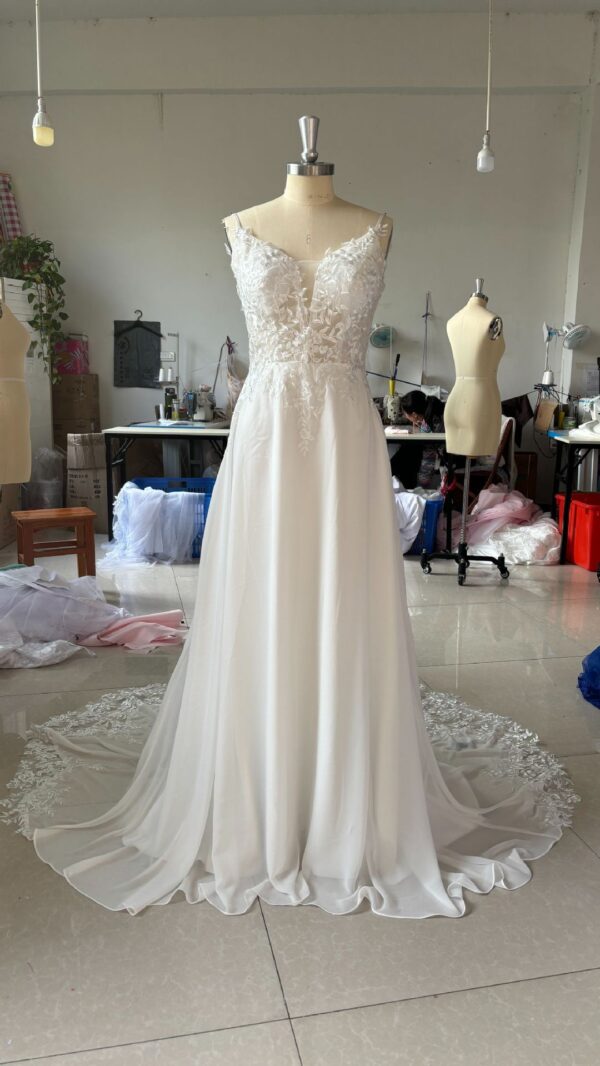 Strap Fishtail Wedding Dress Bridal Slim Satin Lace Dress - Image 5