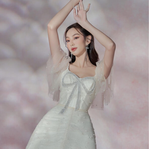 Bowknot Rhinestone High Waist Age Reducing Fashion Dress - Image 2