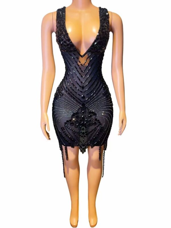 Rhinestone Sexy V-neck Tight Dress Party Dress Skirt - Image 8
