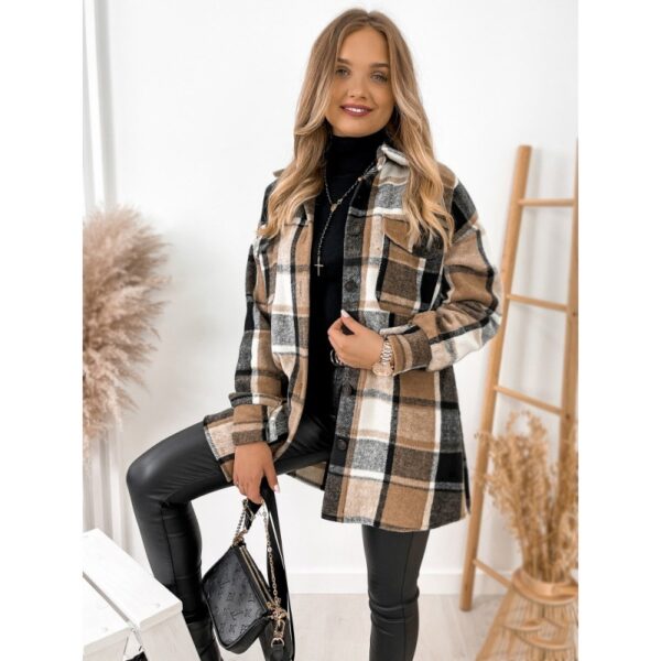 Long Sleeve Single-breasted Plaid Printed Blouse Collar Woolen Coat - Image 2