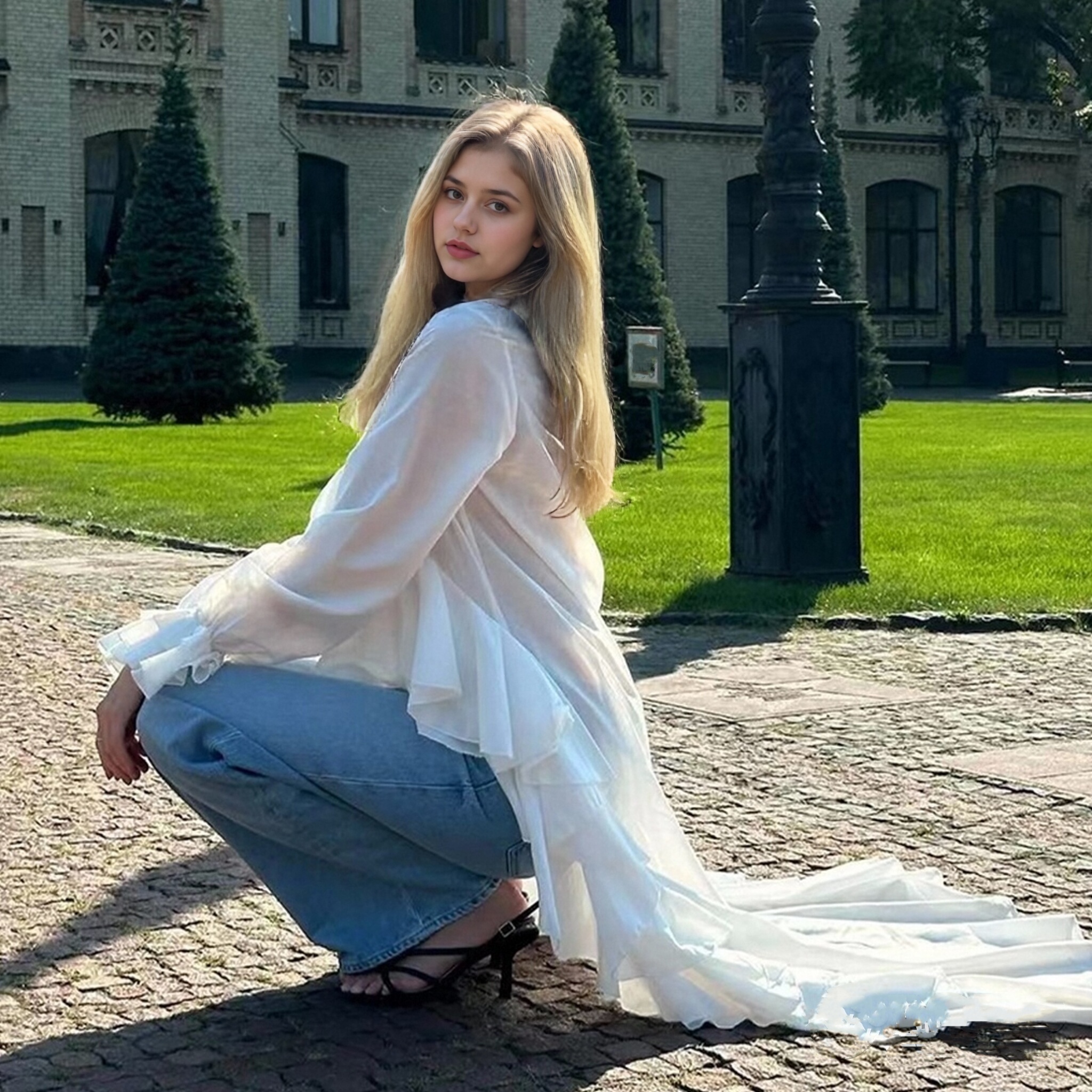 Women's Solid Long Sleeve Blouse, V Neck High Low Shirt With Irregular Ruffles, Asymmetrical Hem Office Party Tops - Image 6