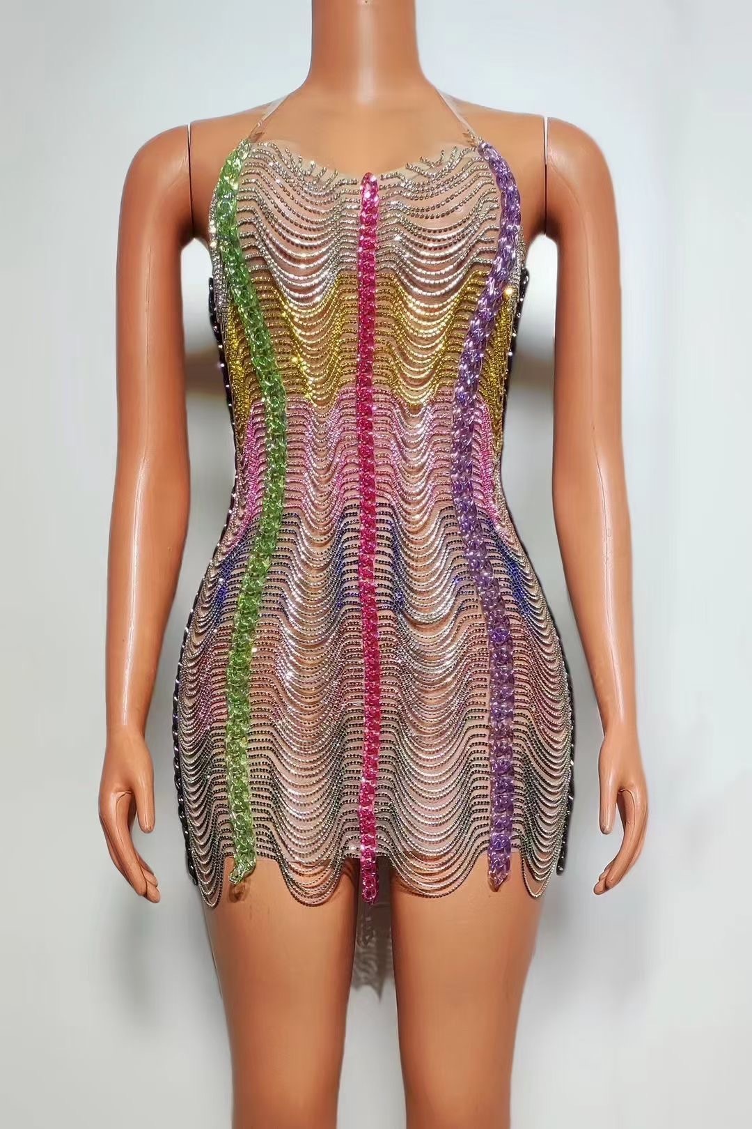 Colorful Drill Chain Dress Performance Costume Party Evening Dress - Image 4
