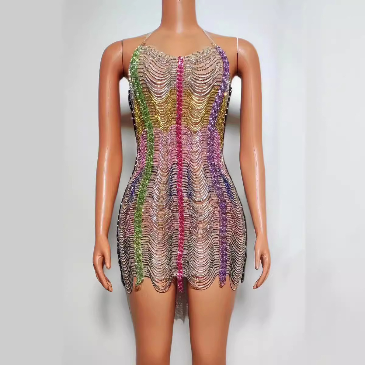 Colorful Drill Chain Dress Performance Costume Party Evening Dress - Image 2