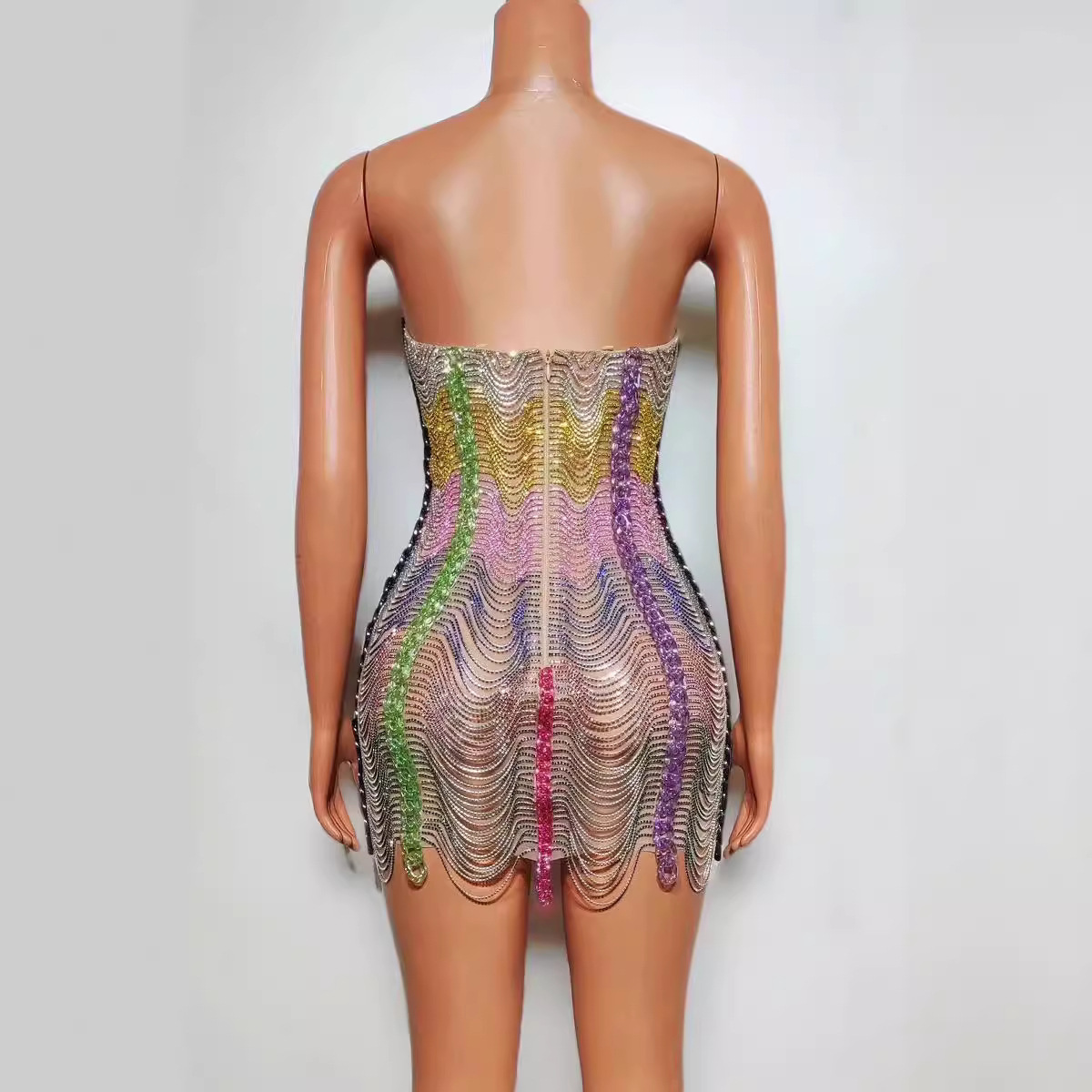 Colorful Drill Chain Dress Performance Costume Party Evening Dress - Image 5