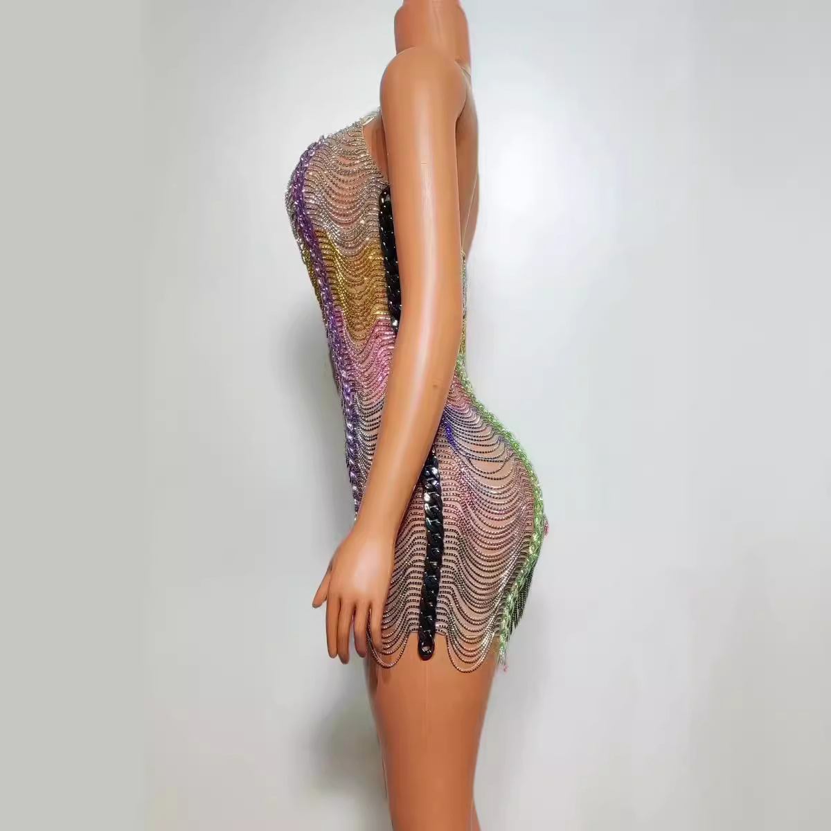 Colorful Drill Chain Dress Performance Costume Party Evening Dress - Image 6