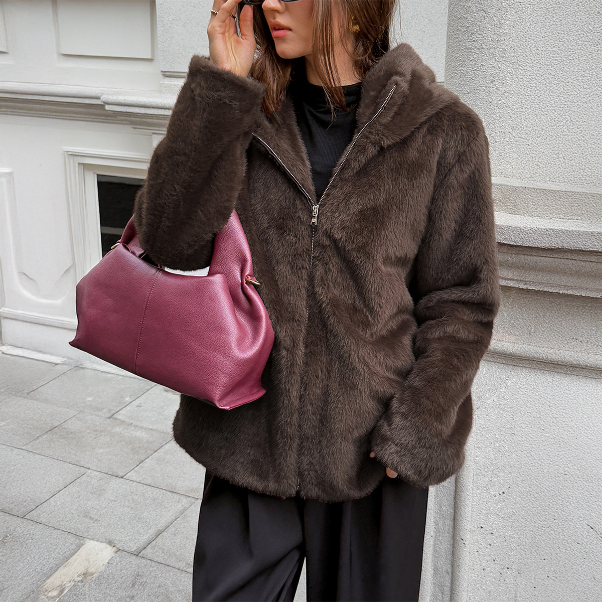 Fashionable Fur Collar Coat Women’s Clothing