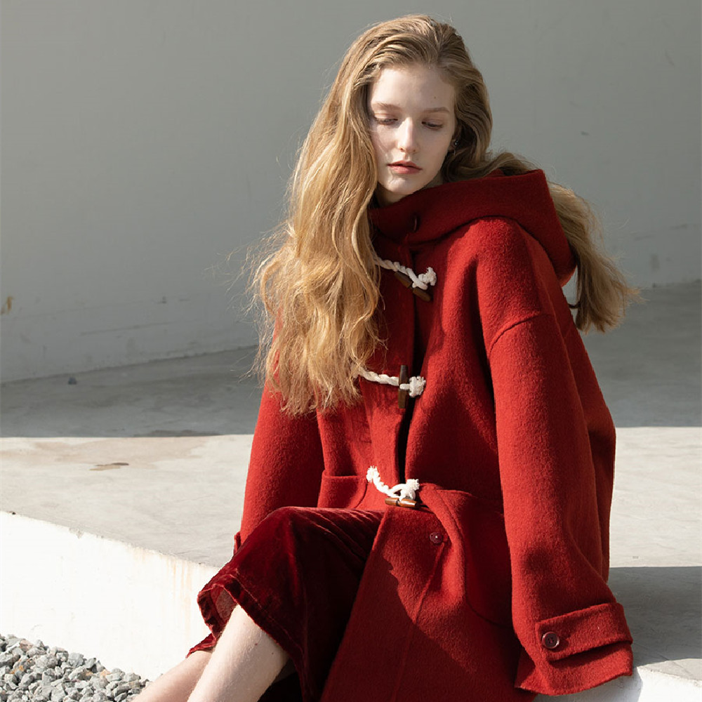 Retro Red Wool Double Faced Woolen Coat Women - Image 4