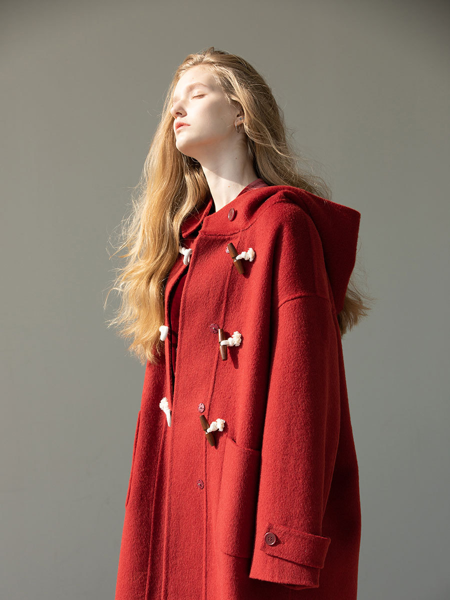 Retro Red Wool Double Faced Woolen Coat Women - Image 5