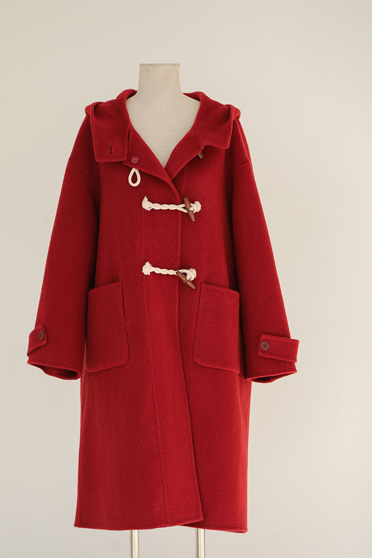 Retro Red Wool Double Faced Woolen Coat Women - Image 3