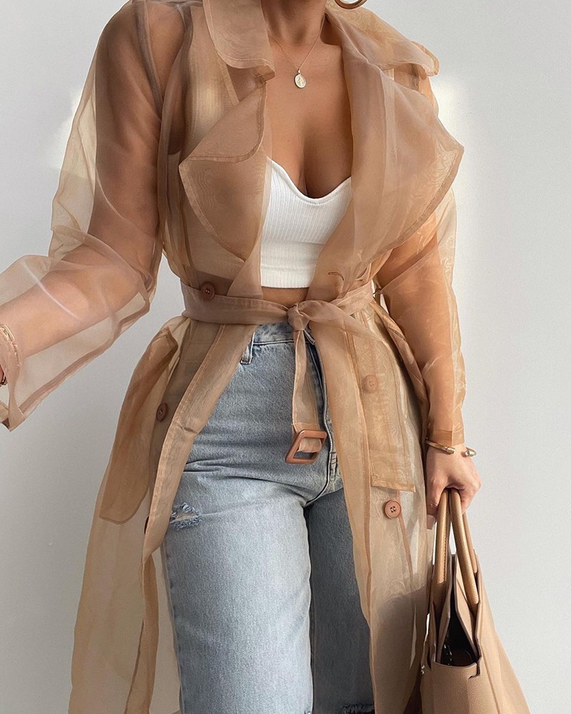 Women's Solid Color Loose Balloon Sleeve Mid Length Shirt Jacket - Image 3