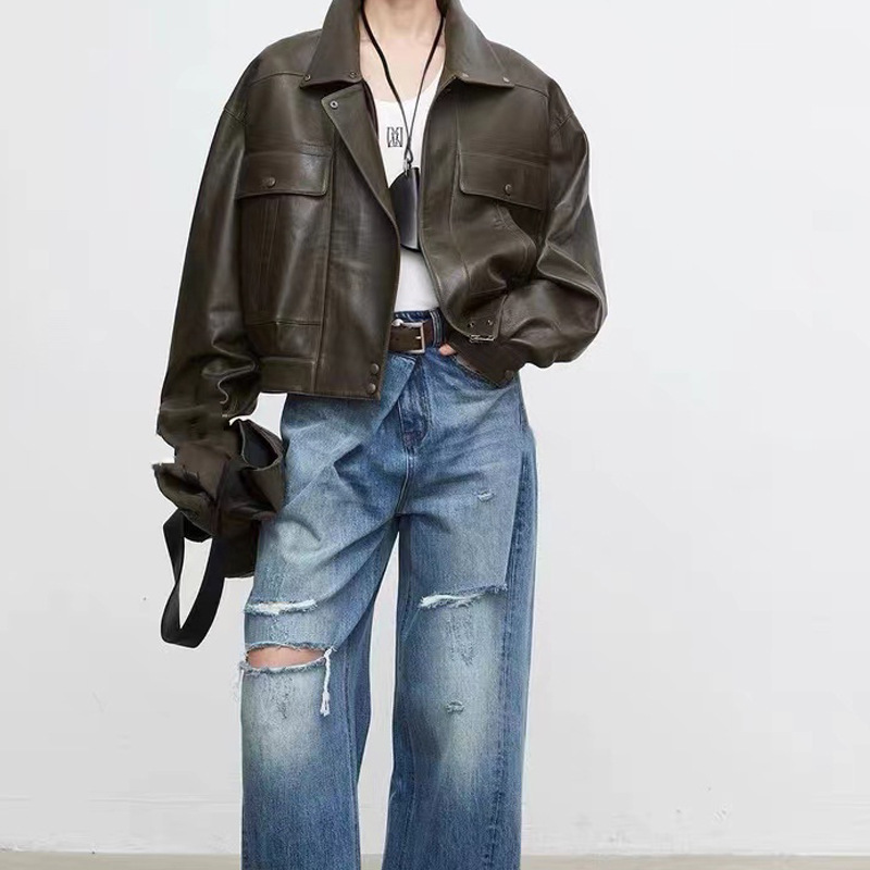 New Sheepskin Retro Loose Profile Casual Short Jacket - Image 2